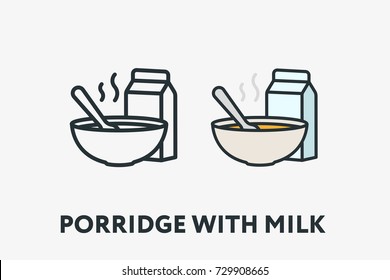 
Hot Milk Porridge Cereal Oatmeal Bowl Breakfast Spoon Minimal Flat Line Outline Colorful And Stroke Icon Pictogram