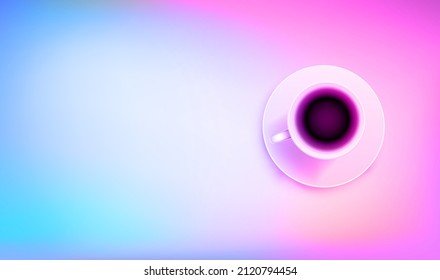 Hot morning coffee in a cup. 3d vector banner with copy space. Template for restaurant menu
