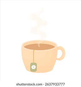 Hot mug of chamomile tea. Herbal tea. Element of autumn