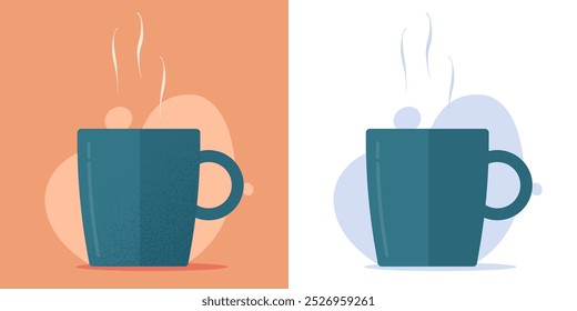 Taza caliente de la historieta plana del Vector de café, taza de ebullición caliente del té conjunto moderno de la ilustración del Diseño gráfico de moda, bebida de agua con el humo de vapor aislado cortó el arte del Clip de la Imagen