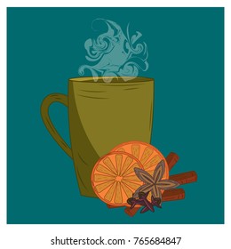 Hot mug mulled wine on a dark background