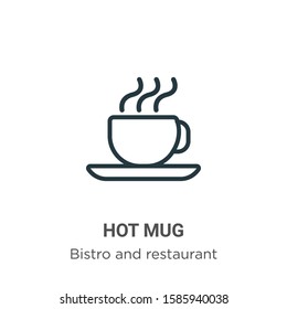 Hot mug outline vector icon. Thin line black hot mug icon, flat vector simple element illustration from editable bistro and restaurant concept isolated on white background