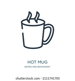hot mug thin line icon. drink, cup linear icons from bistro and restaurant concept isolated outline sign. Vector illustration symbol element for web design and apps.