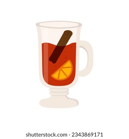 Vino caliente con canela y naranja. Ilustración vectorial cómoda del vino caliente