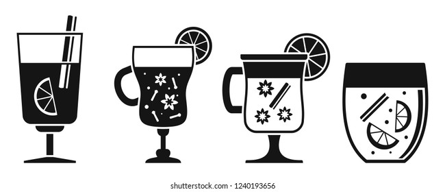 Hot mulled wine icon set. Simple set of hot mulled wine vector icons for web design on white background