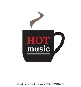 HOT MUSIC, a cup of cofee logo vector illustrations