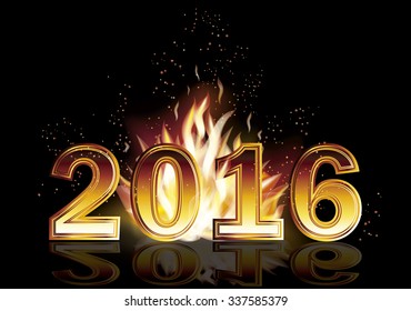 Hot new 2016 year fire banner, vector illustration