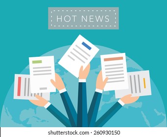 Hot news concept vector background on blue