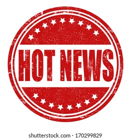 Hot news grunge rubber stamp on white, vector illustration
