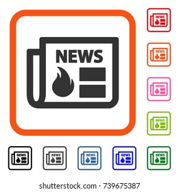 Hot News icon. Flat gray pictogram symbol in an orange rounded frame. Black, gray, green, blue, red, orange color additional versions of Hot News vector.