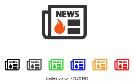 Hot News icon. Vector illustration style is a flat iconic hot news symbol with black, gray, green, blue, red, orange color versions. Designed for web and software interfaces.