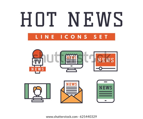 Hot news icons flat style colorful set\
websites mobile and print media newspaper communication concept\
internet information vector\
illustration.