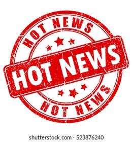 Hot news rubber stamp. Breaking hot news imprint.