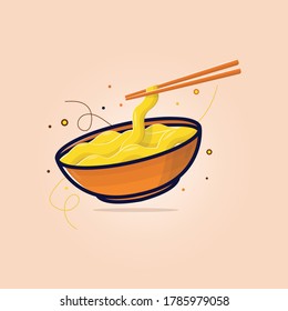 Hot noodle with chopsticks to eat in summer time with shadow and highlight. Suitable printing for poster, banner, background