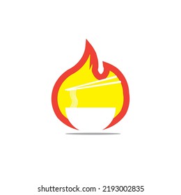 emblema de fideos calientes con fuego,icono del logo del vector