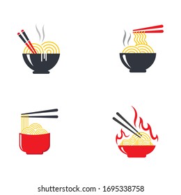 Diseño de iconos vectoriales del logotipo de fideos calientes