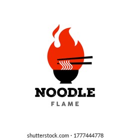 hot noodle on fire flame spicy restaurant food court logo icon design