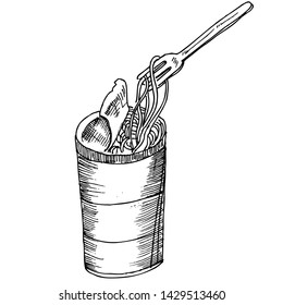 hot noodles with chopsticks, doodle