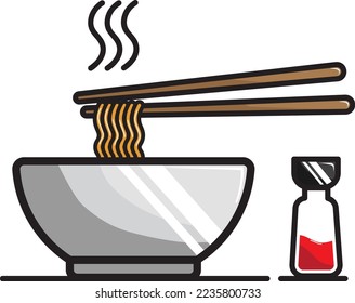 Fideos calientes en una taza con chile