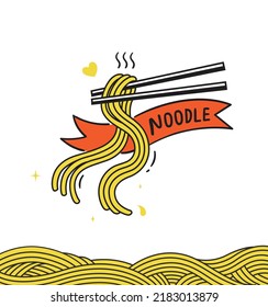hot noodles taken with chopsticks vector