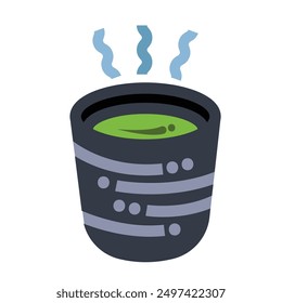 Hot ocha green tea drink in gray glass or cup colorful icon illustration isolated on square white background. Simple flat outlined cartoon art styled drawing.