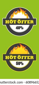 Hot offer badge, price and deal banner flame sticker promo sale business icon 