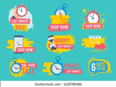 Hot offer badges. Countdown promotional deals 24 hour sales vector advertising stamp templates svg