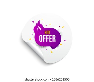 Cartel de oferta caliente. Círculo pegatina con banner de oferta. Forma de etiqueta de descuento. Icono de etiqueta de cupón. Banner de simulación de emoticones. Forma de distintivo de oferta caliente. Mensaje de papel adhesivo. Vector