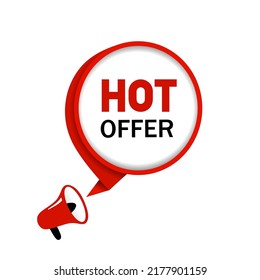Hot-Offerte Banner-Design. Sprechen Sie mit Megaphon. Moderne Vektorgrafik.