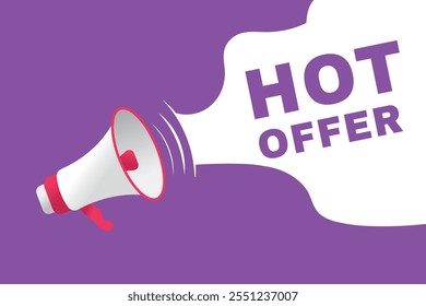 Hot offer banner modern sign Vector speech bubble design. Web element or tag with megaphone.