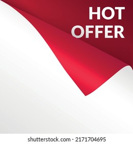 Hot offer banner. Promo page corner realistic mockup
