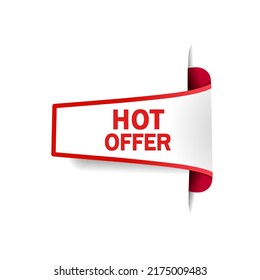 Hot offer banner ribbon design. Web element. Business concept. Flat style vector illustration.