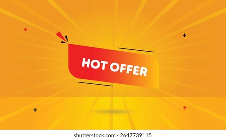 Hot offer editable web banner arte vetorial ilustração emblema ícone rótulo design com laranja amarelo formas sol brilhar elementos de negócios abstratos fundo perfeito para anúncios promoções em qualidade 4k