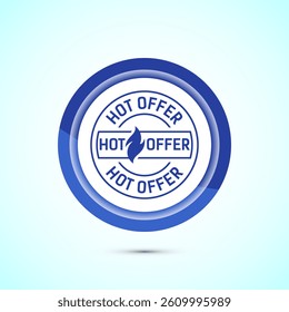 Hot offer icon design illustration. Hot sale, Hot offer label sign symbol, Blue color button design