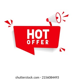 Hot Offer Label banner. Flat promotion banner, price tag, hot sale, offer, price. Hot offer badge. Modern style vector illustration.