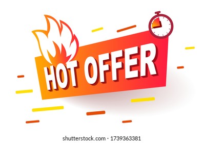 Hot Offer Label. Modern Web Banner Element Promotion background Offer. Vector banner in modern flat style on white.