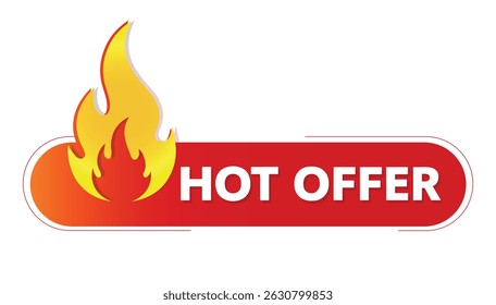  Hot Offer Label.  Hot Offer Tag . Hot Offer Vector . Modern Web Banner Element With Flame