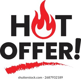 Vector caliente de la etiqueta de la oferta – Ilustración negra y roja de la promoción de la venta aislada en el fondo blanco