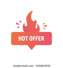 Hot Offer logo, sticker, button design. Hot offer sticker template for social media. Trendy modern design with fire flame icon. Vector illustration 