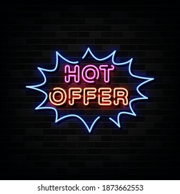 Hot Offer Neon Sign Vector. Design Template Neon Style