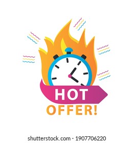 hot offer sale countdown lettering with chronometer onfire vector illustration design