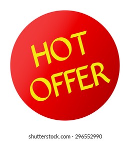 Hot offer signs. Hot button. Use for advertising product or service. Hot Offer label or sticker. Sale tag. Red icon on white background. Effect gold text.  Icon for special offer. Vector illustration