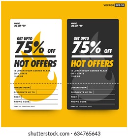 Ofertas en caliente Diseño de UI de tarjeta con detalles de importe y código promocional