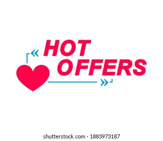 Hot bietet Etiketten an. Sprechen Sie mit Herzsymbol. Werbe- und Marketingaufkleber.