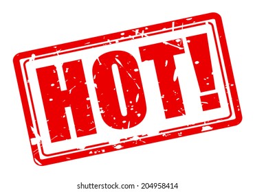 HOT on red stamp text on white