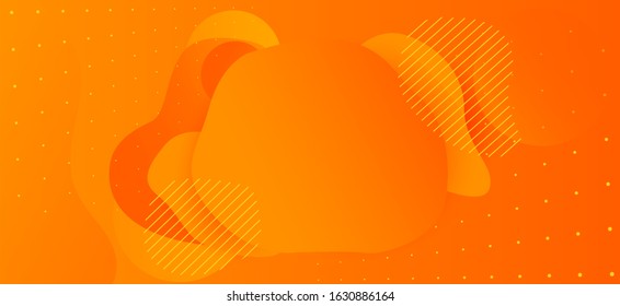 Hot orange abstract background with curve bubbles. Liquid bright yellow gradient color backdrop. Fluid futuristic shape, form, line. Minimal geometric poster design. Dynamical business creative frame