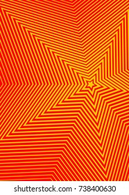 Hot orange yellow colors. Linear star background. Design elements. Curved sharp corners many streak created using Blend Tool. Poligonal lines. Guilloche. Vector illustration EPS 10. Creative band art.