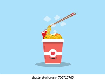 hot oriental noodles cup vector