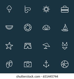 Hot Outline Icons Set. Collection Of Umbrella, Shoes, Sea Star And Other Elements. Also Includes Symbols Such As Sail, Cream, Sun.