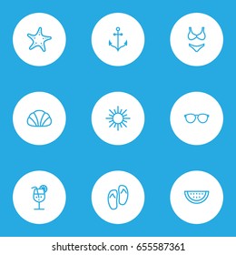 Hot Outline Icons Set. Collection Of Cocktail, Armature, Sea Star And Other Elements. Also Includes Symbols Such As Cocktail, Anchor, Sea.